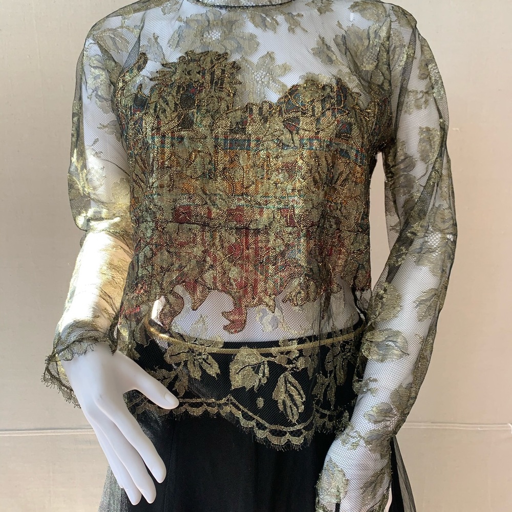 Oscar de la Renta vintage metallic lace top - Picture 2 of 16